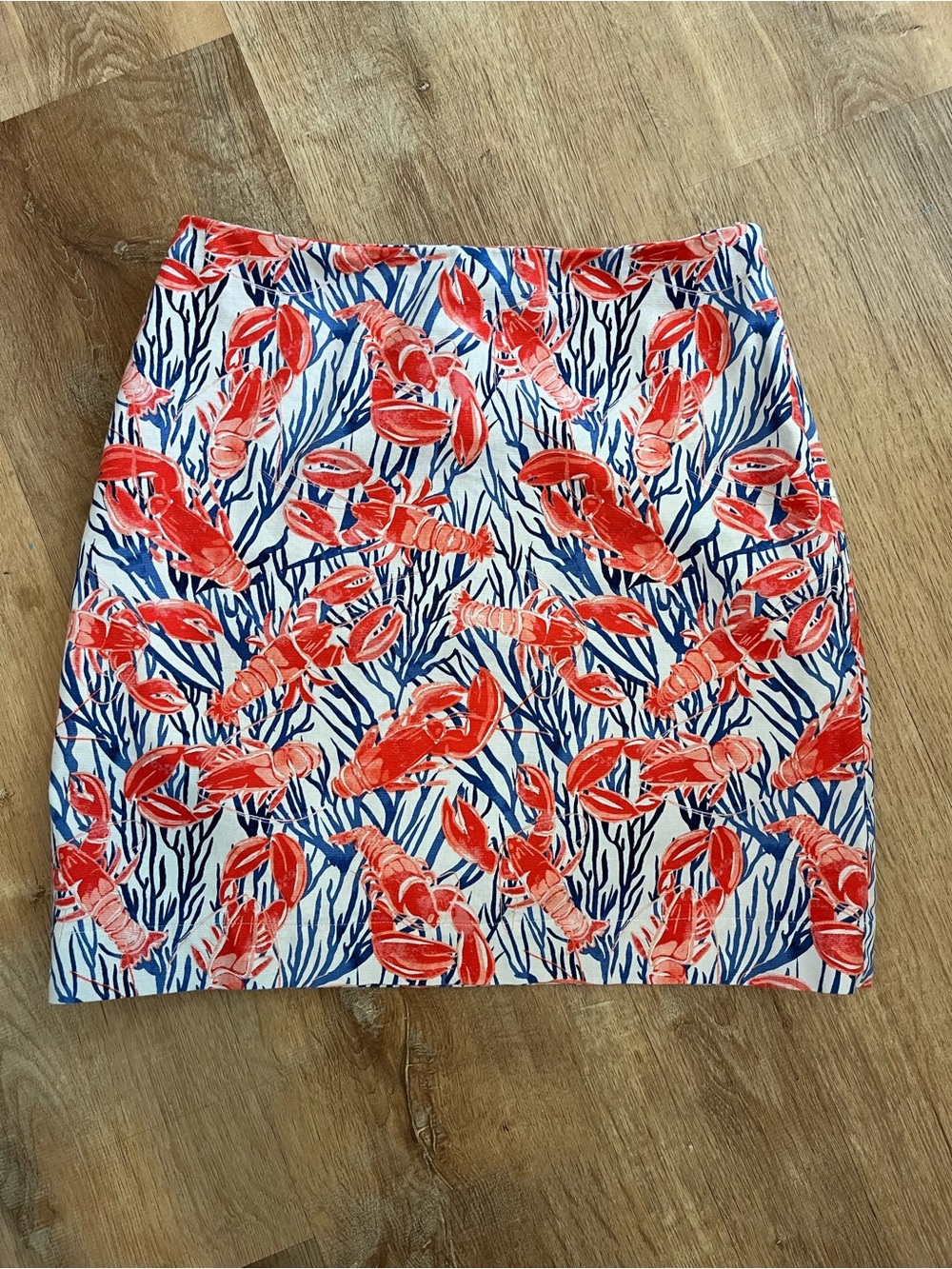 Talbots White Mini Skirt with Red Lobster & Blue Coral Print
